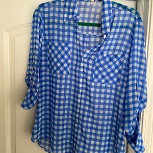 Blue plaid express portofino blouse
